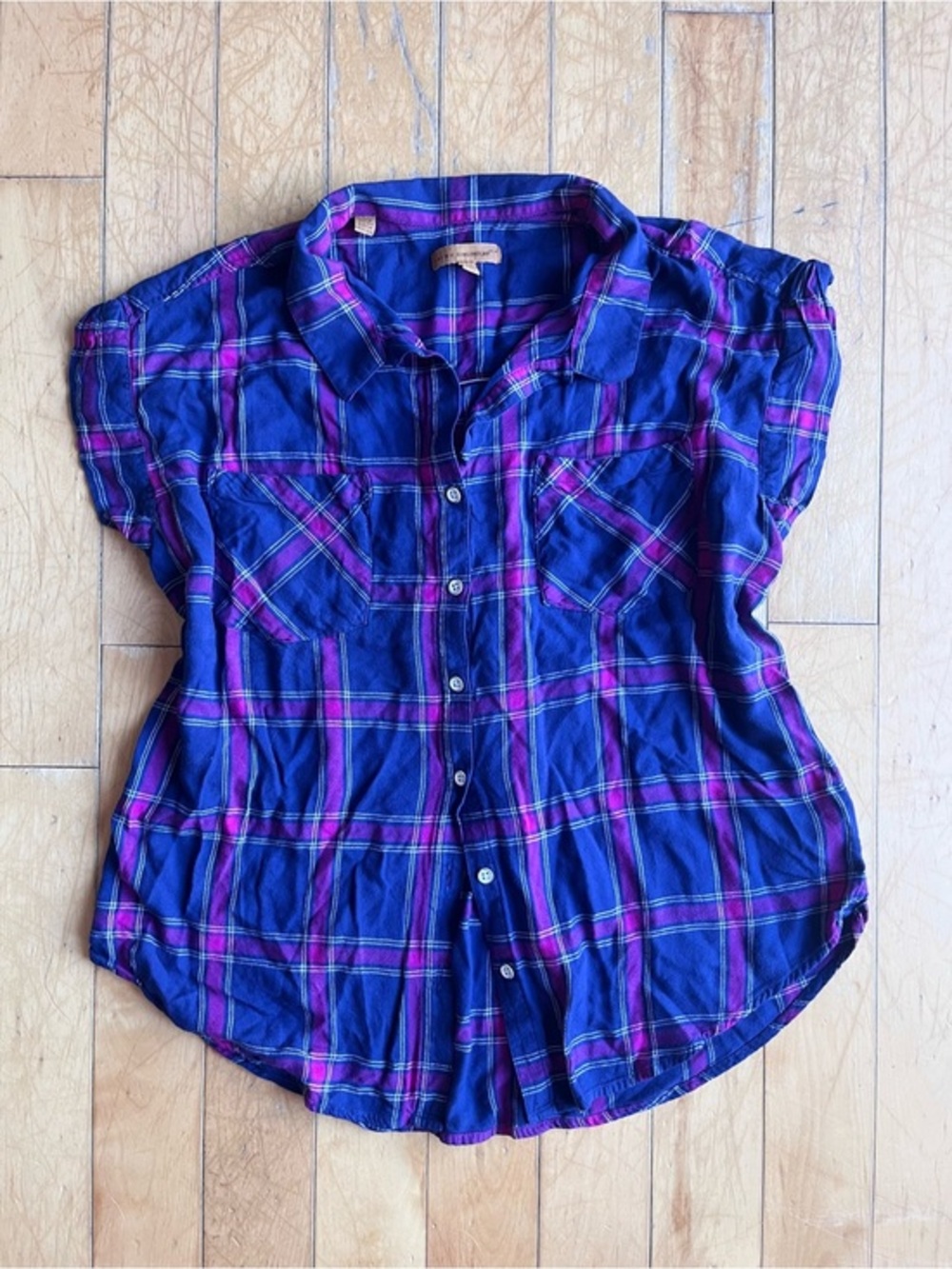 JACHS Girlfriend Country Style Plaid Short-Sleeve Button-Front Shirt Size XXL